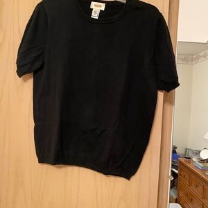 Talbots Black Cotton Sweater Short Sleeve size Large